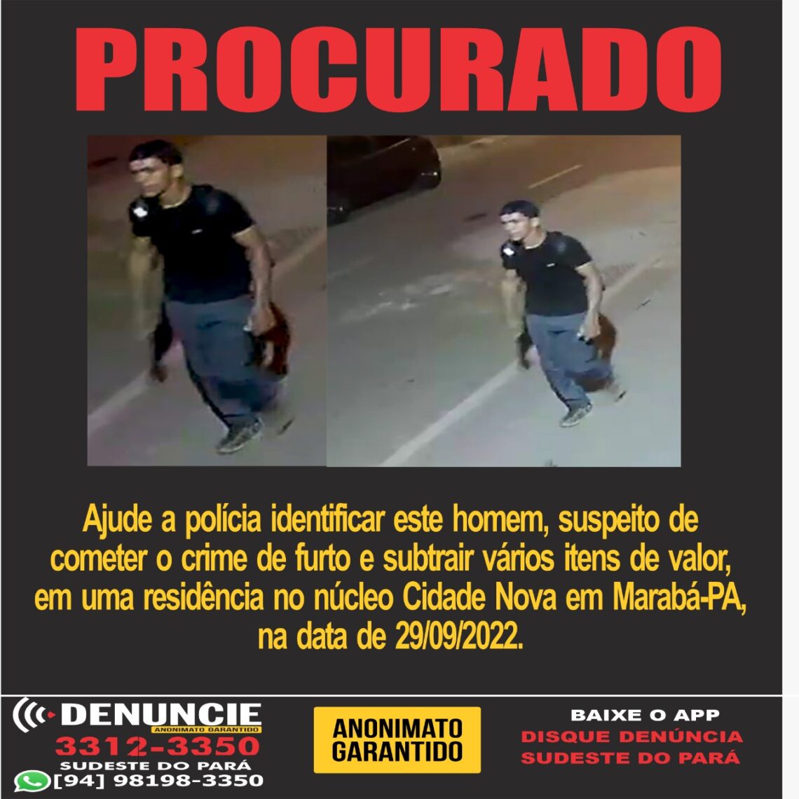 Marabá PC divulga imagem de procurado por furto Correio de Carajás