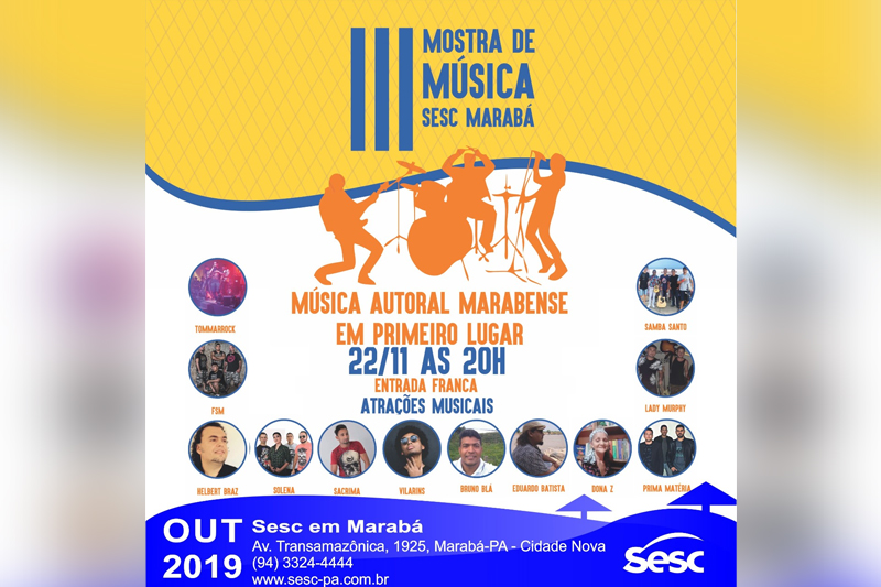 Doze artistas se apresentarão hoje na III Mostra de Música do Sesc Marabá