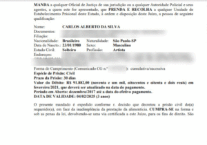 Documento da Justiça informa que Carlinhos Mendigo deve mais de R$ 90 mil para o filho / Foto: Reprodução