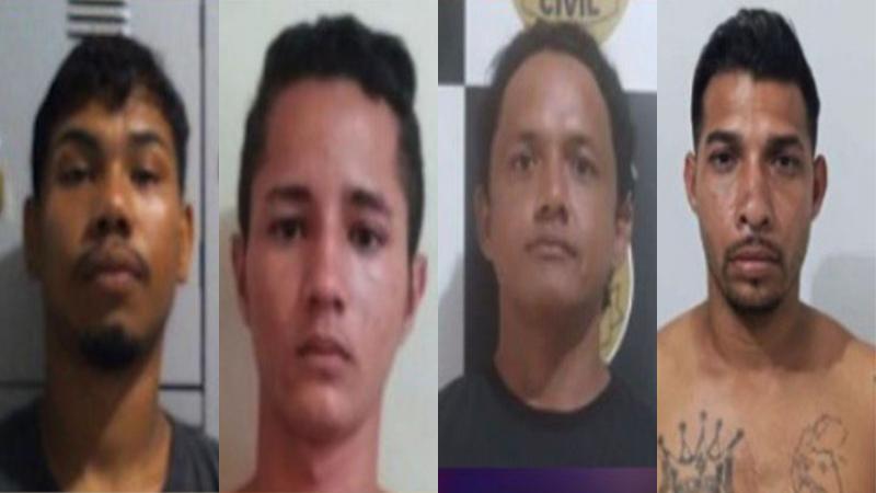 Mosaico de quatro homens em fotos tipo ficha policial.