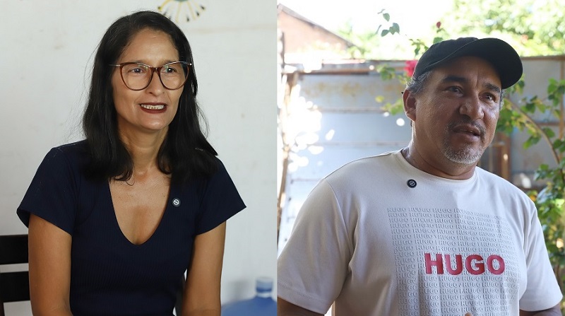 Retratos lado a lado de uma mulher de óculos e um homem de boné.