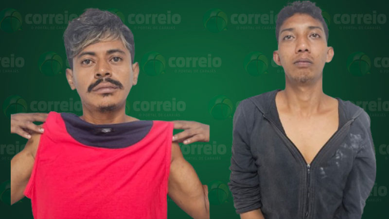 Dois homens posam para fotos em fundo verde com logos de 'Correio'.