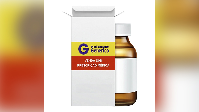 Caixa de medicamento genérico com frasco interno e aviso de venda sob prescrição médica.