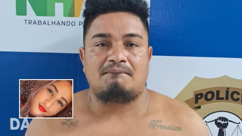 Homem sem camisa com tatuagens 'Luís' e 'Francisca' no peito, com foto de mulher ao lado.
