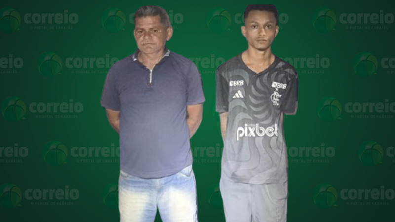Dois homens, um mais velho e um jovem, posando contra um fundo verde com o logotipo 'correio'.